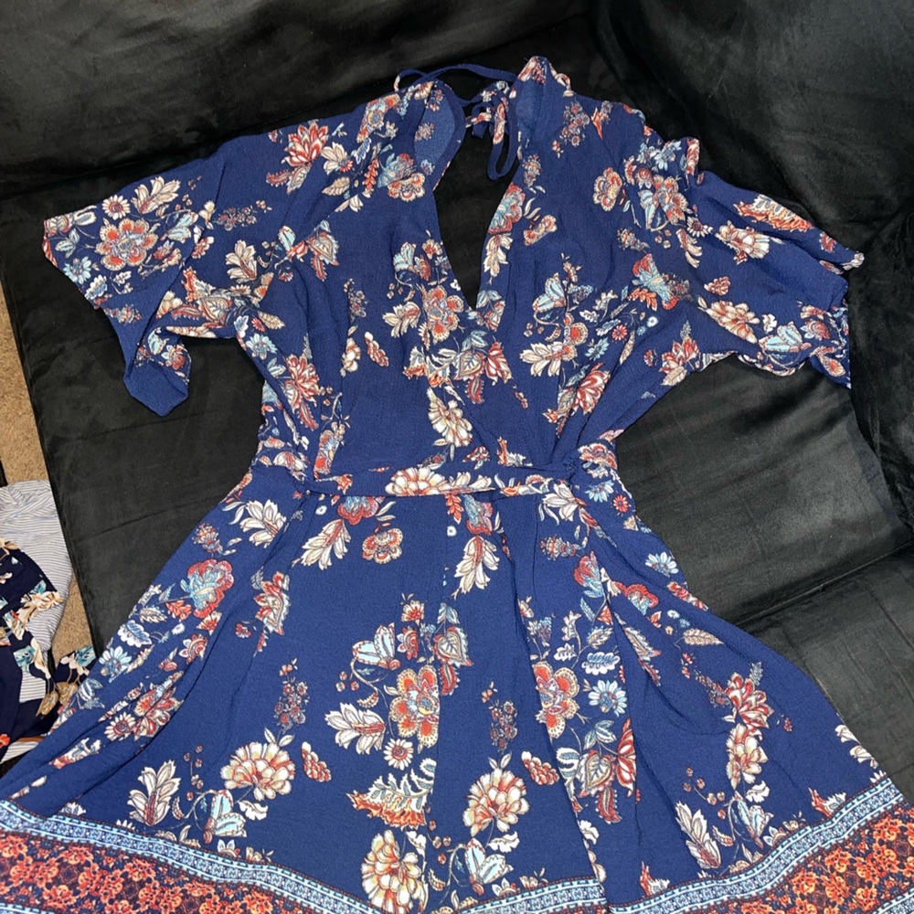 Floral Blue Wrap Shorts Romper